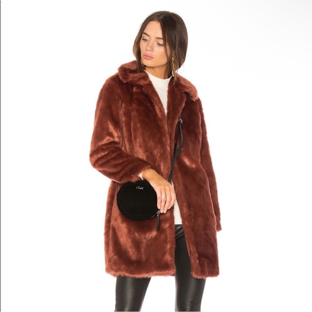 FRAME Faux Fur Coat in Spice